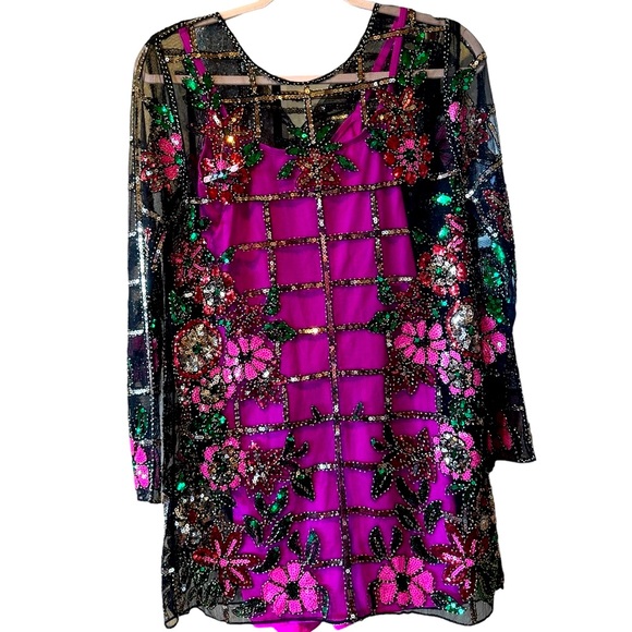 Event Full Multi Color Sequin Mini Dress, Tunic, Special Occasion Lux - Picture 1 of 7